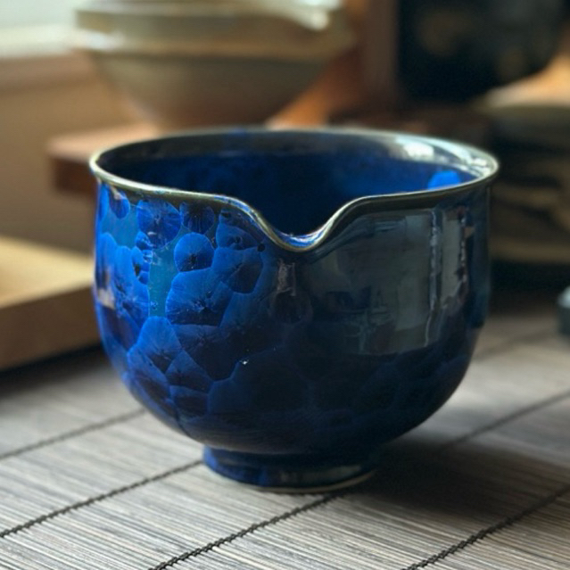 KIWAKOTO Round Katakuchi Matcha Chawan Bowl Crystal Glaze Made in Japan