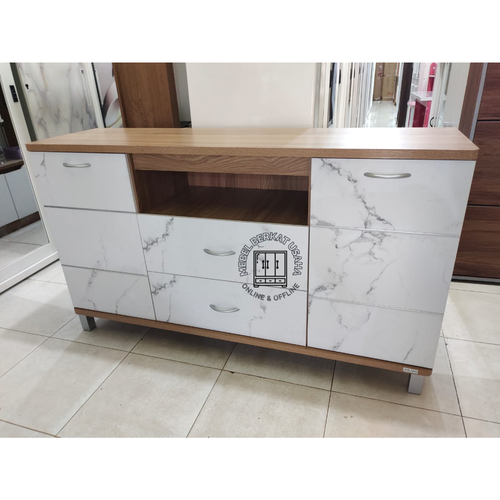 Meja TV Buffet Rak TV Marble Minimalis Modern Partikel Board