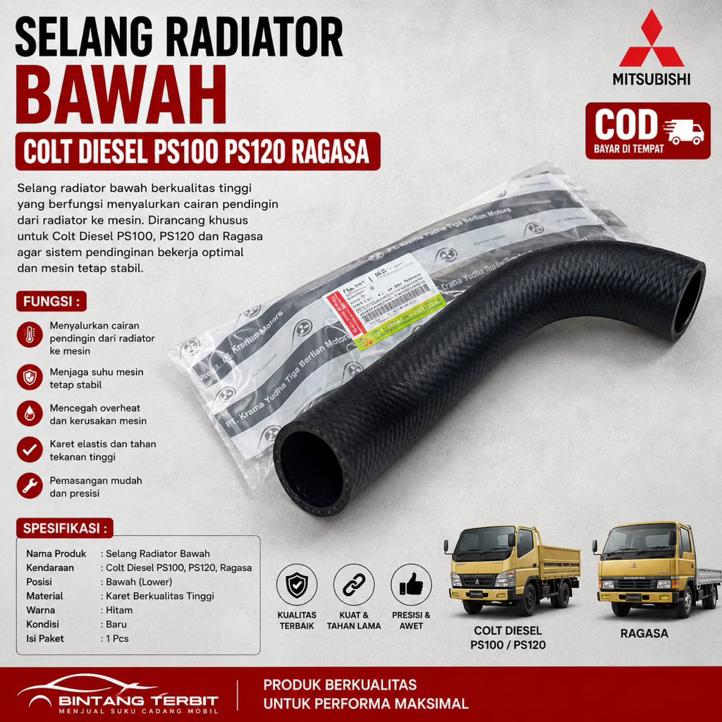 SELANG RADIATOR BAWAH COLTDIESEL PS100 PS120 RAGASA