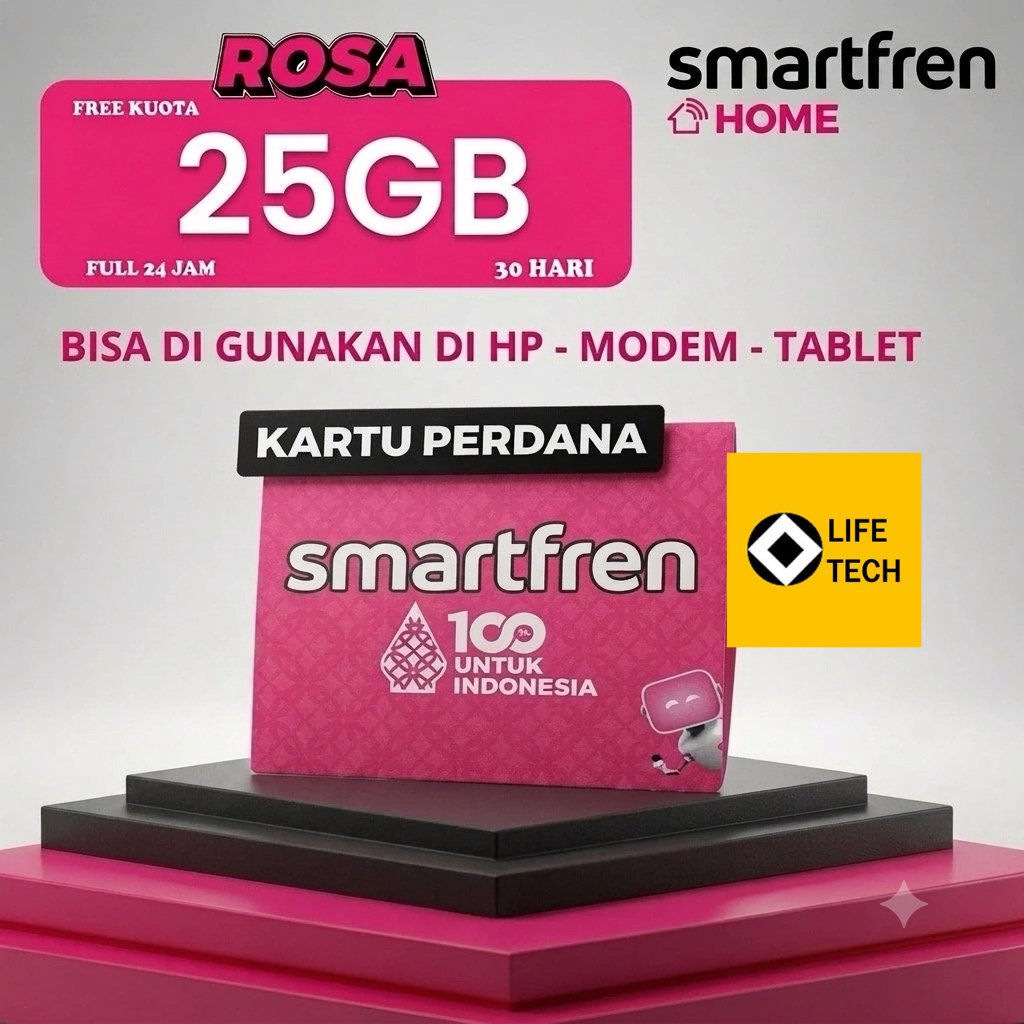Smartfren Kartu Perdana Rosa 25GB 30 Hari Full 24 Jam Untuk HP Modem Tablet