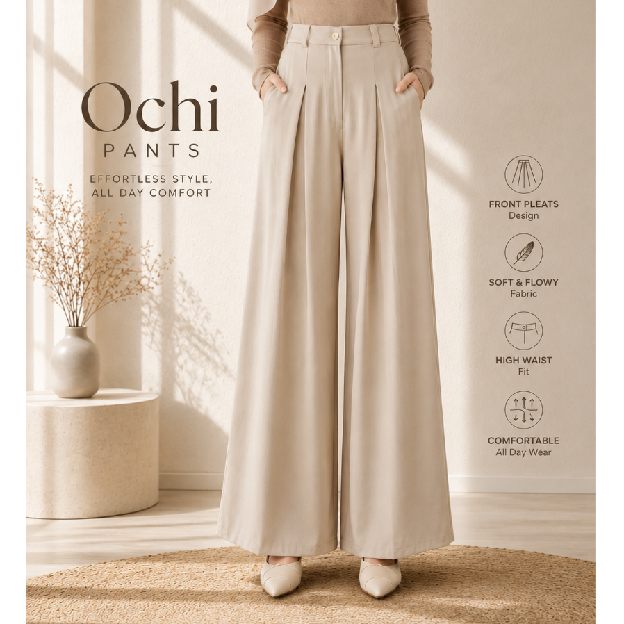OCHI Pants Celana Kulot Highwaist Jumbo Wanita - Loose Pants Wide Leg Premium