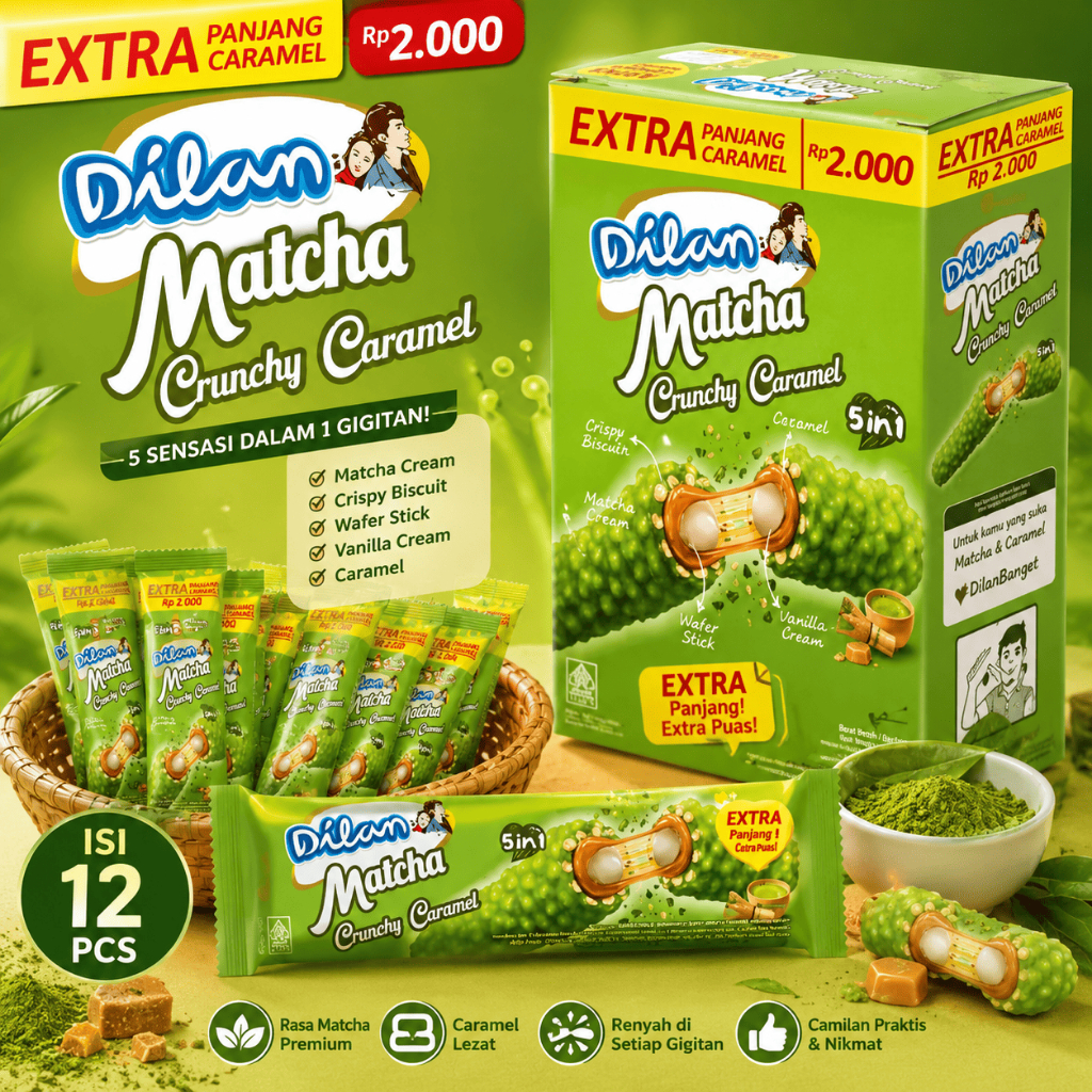 DILAN CRUNCY CARAMEL MATCHA & COKLAT @12PCS