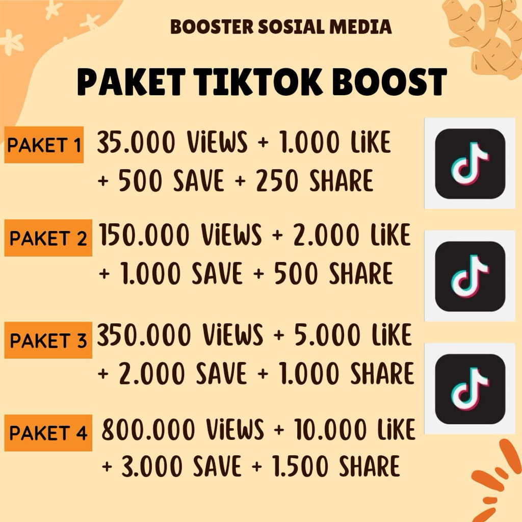 Paket Tiktok Views, Like, Save, Share Permanen