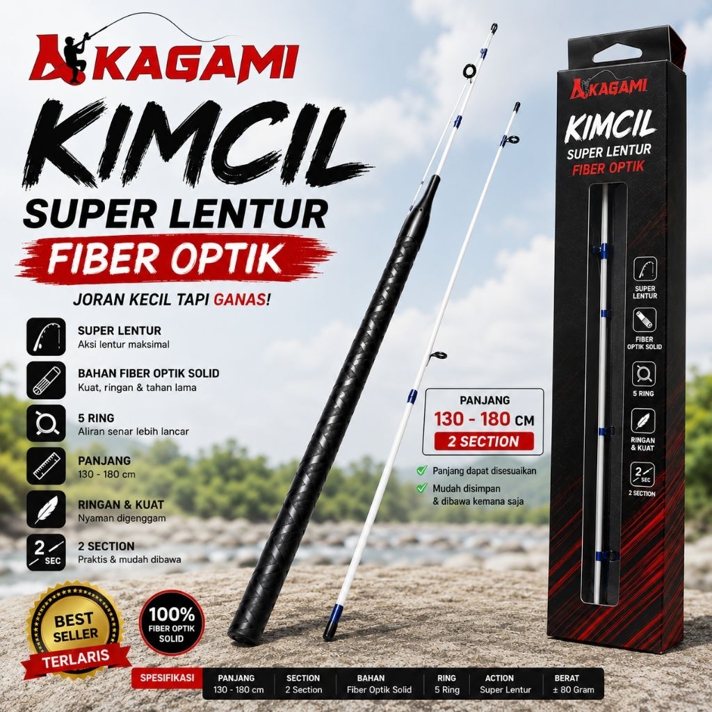 Akagami Kimcil Super Lentur Fiber Optik 130-180 cm 2 Section Joran Kecil Tapi Ganas