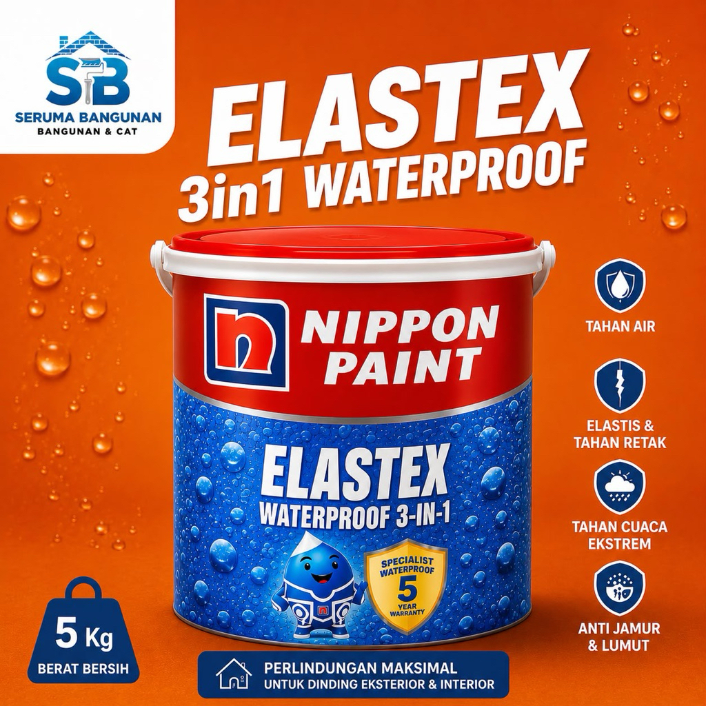 Cat Tembok Eksterior Elastex Tinting 5 Kg Nippon Paint Waterproof Custom Warna
