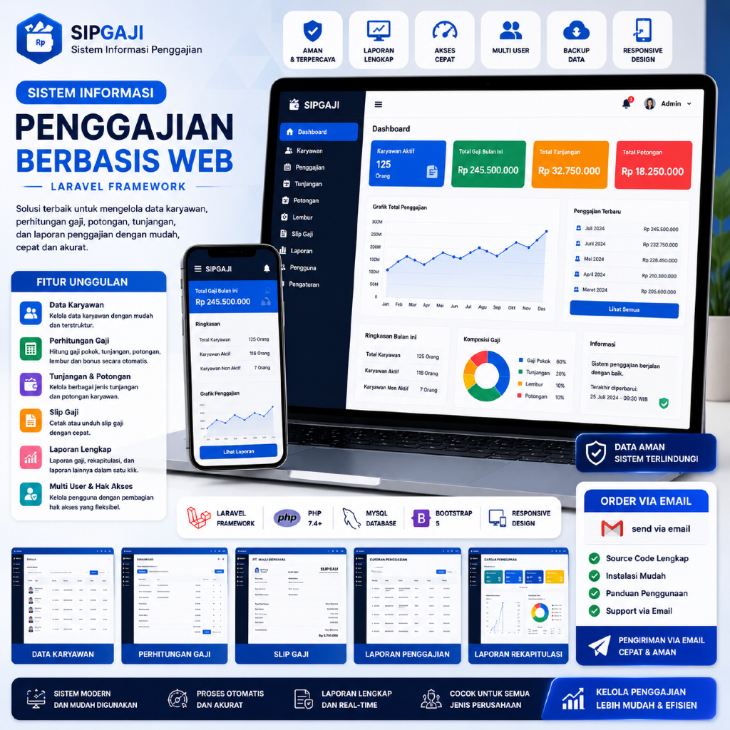 Sistem Informasi Penggajian Berbasis Web Laravel | Source Code Aplikasi Penggajian Karyawan