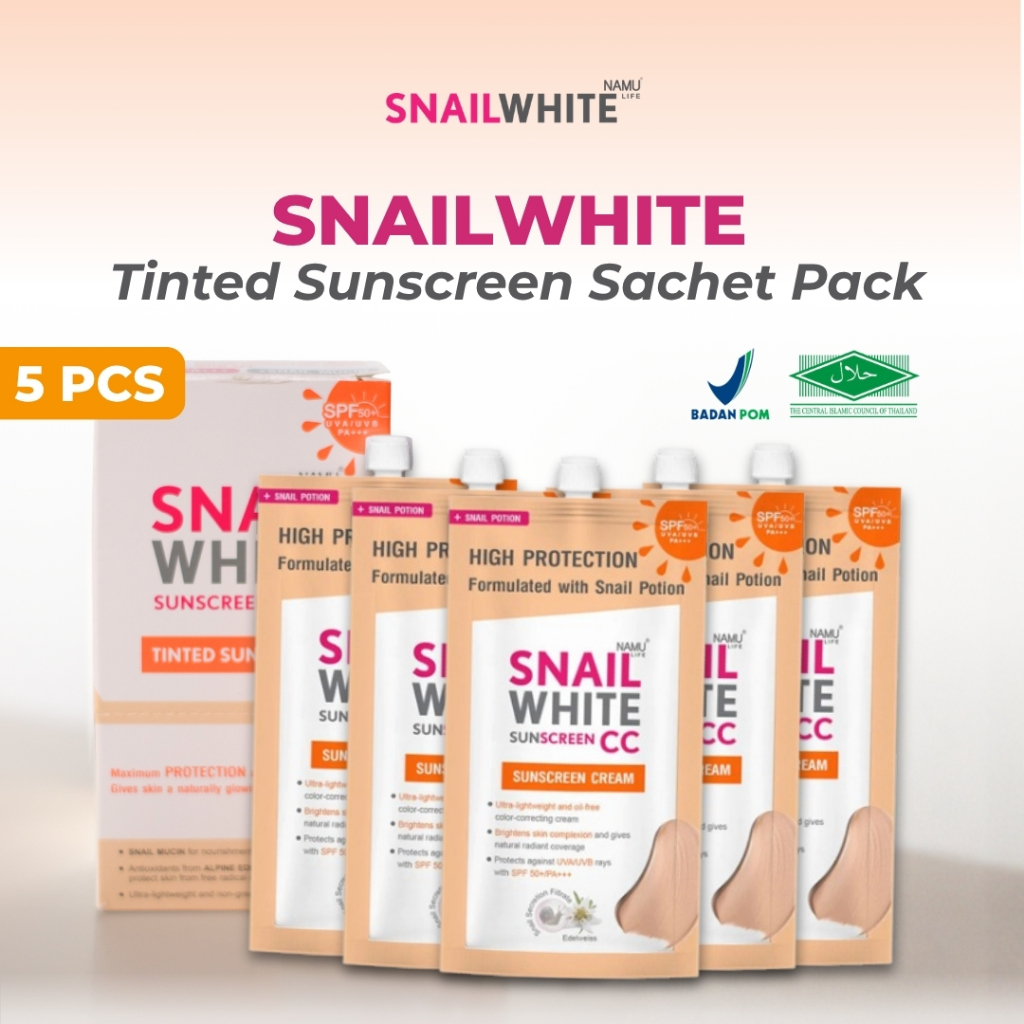 Snailwhite - 5Pcs Sunscreen Sachet Pack CC Cream Whitening Sachet Thailand SPF 50+/PA+++ Perlindunga