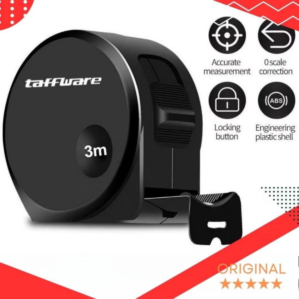 Meteran Roll Taffware Dong Sheng 3M - Presisi, Tahan Banting, Pengunci Otomatis
