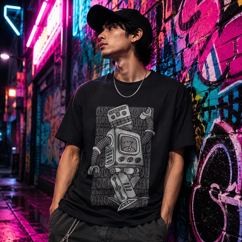 Kaos Unisex DTF - Funny vector robot drawing