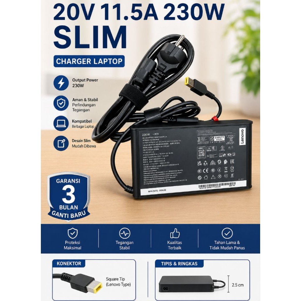 Adaptor Charger Lenovo Legion 5 5i 7 7i 230W 20V 11.5A USB Slim