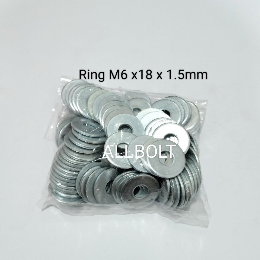 100 Pcs Ring Plat M6 - Putih, Lebar, Tebal