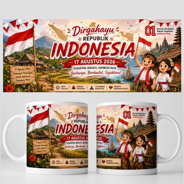 Mug Custom Kemerdekaan Merah Putih Edisi Kilat langsung kirim, Desain Bebas, Harga 2 Pcs, Souvenir