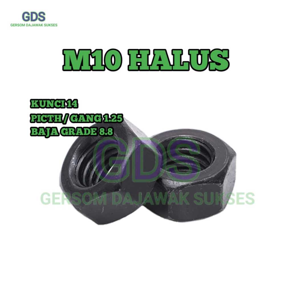 M10 x 1.25 Mur Baja 8.8 Halus Kunci 14 / Mur Baja 8.8 High Tensile