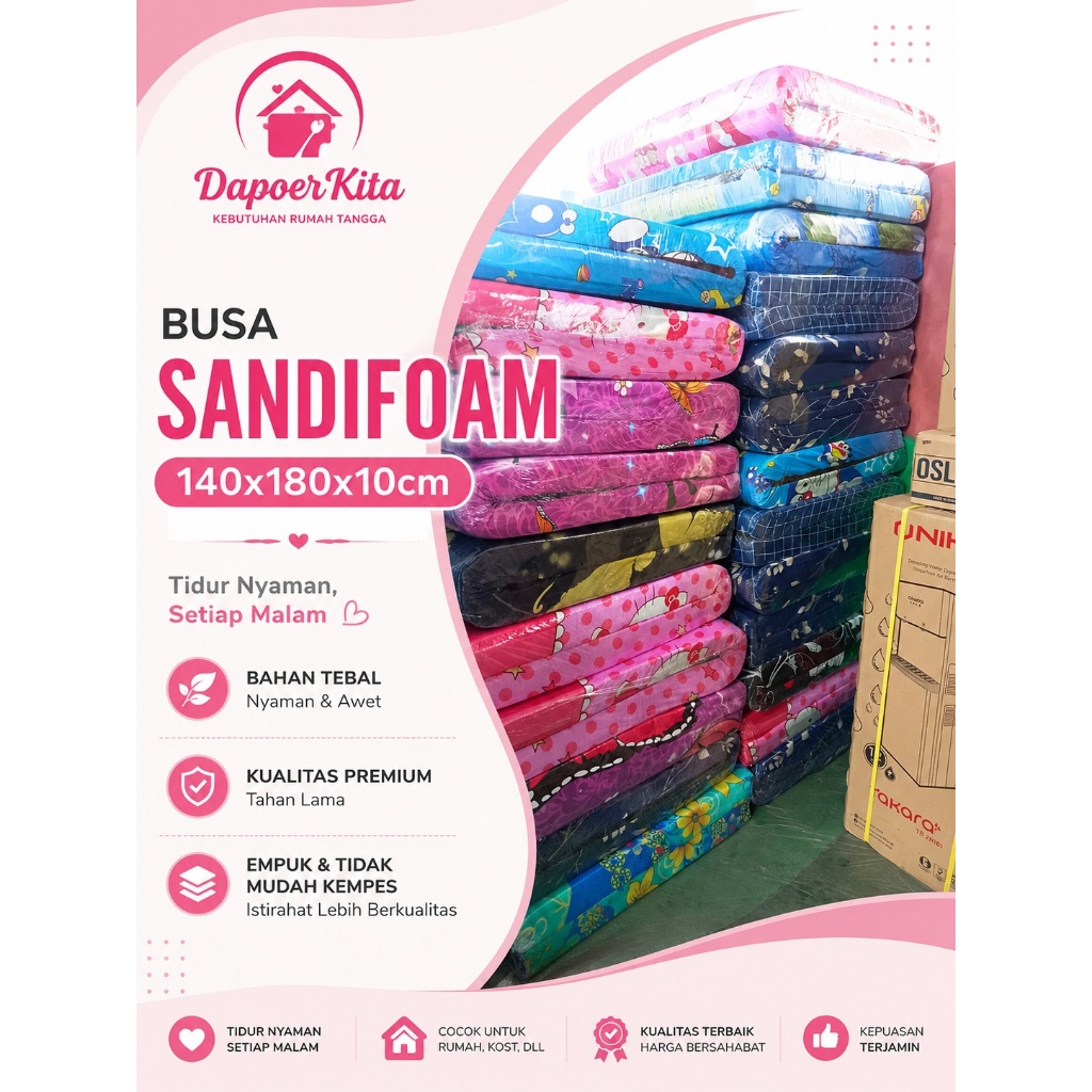 KASUR BUSA SANDIFOAM UKURAN 140X200 TINGGI 10CM