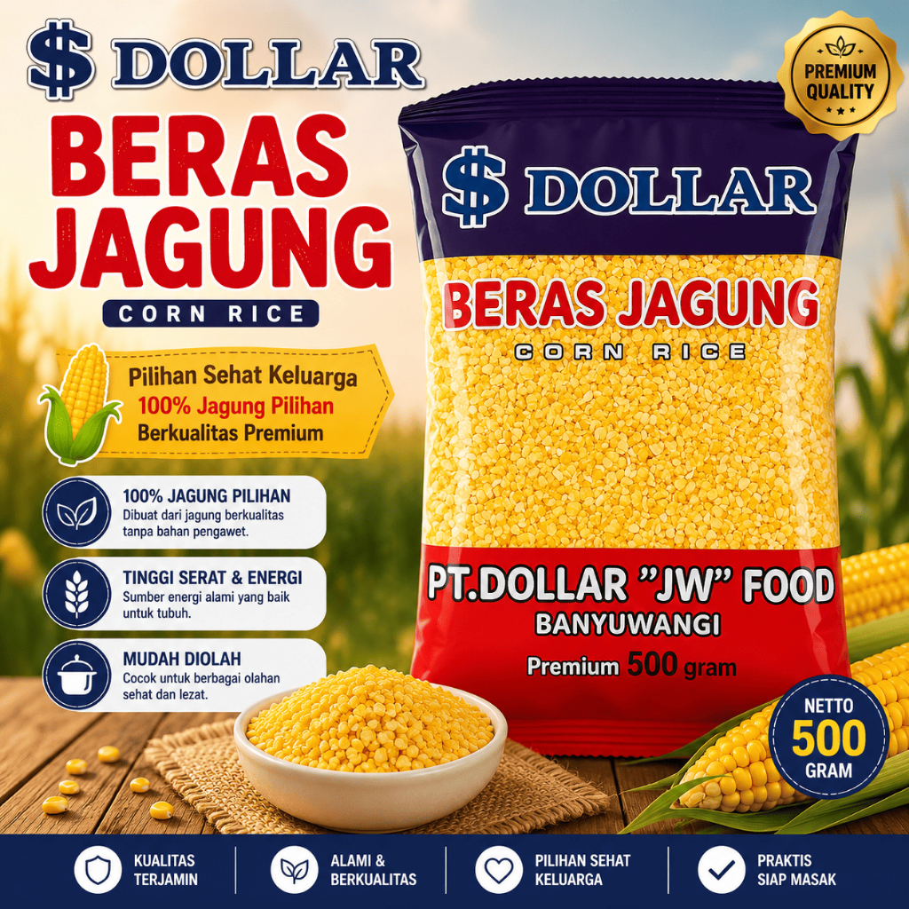 Beras Jagung Dollar Original 500gr | Beras Jagung Kering Nasi Jagung Sehat