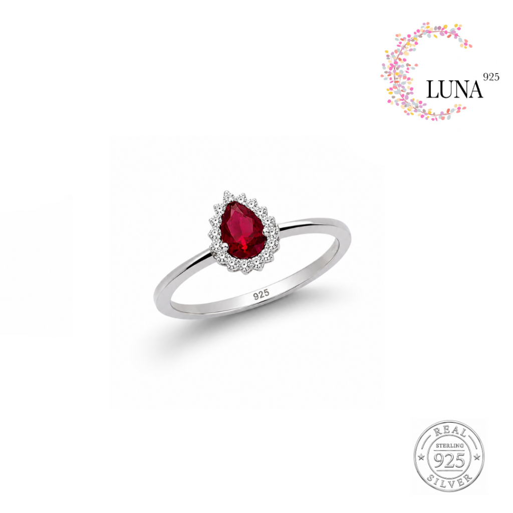 LUNA Perhiasan Wanita - Cincin Batu Pear Warna 4x6 Perak Asli - Silver 925