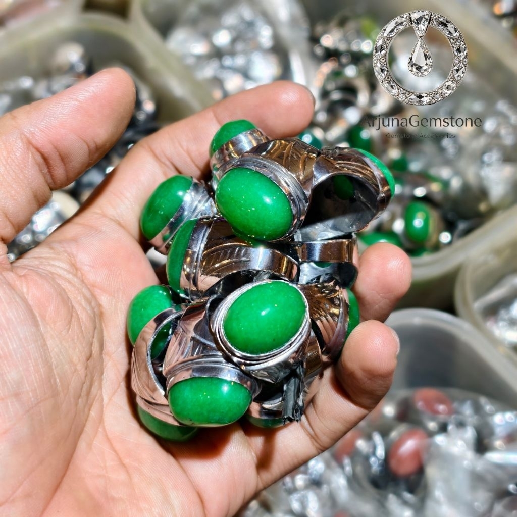 Cincin Batu Giok China Ukuran 15x20mm Ring Baja