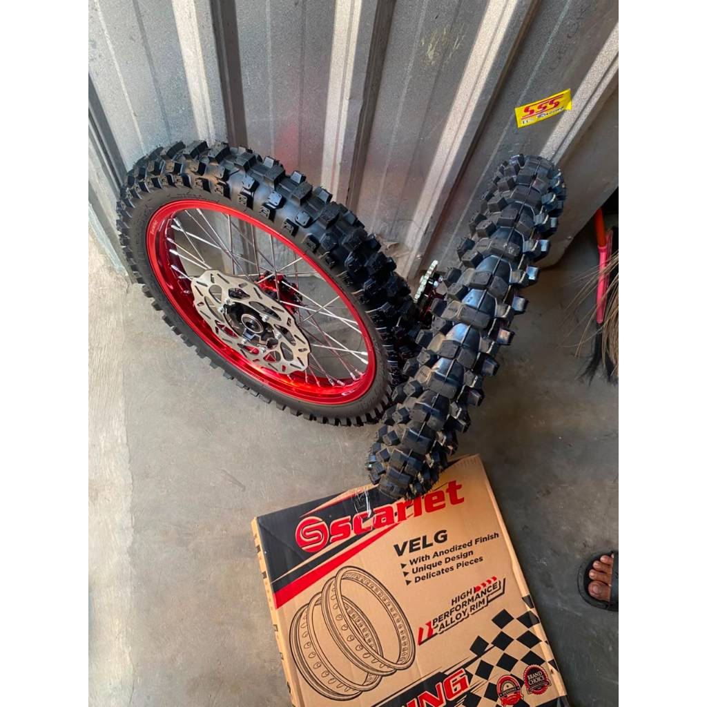 Wheelset  Roda Trabas RBT CRF 150 Velg Scarlet Ring 17 Ban  Trabas Baru ,Roda Set RBT / Trabas Honda