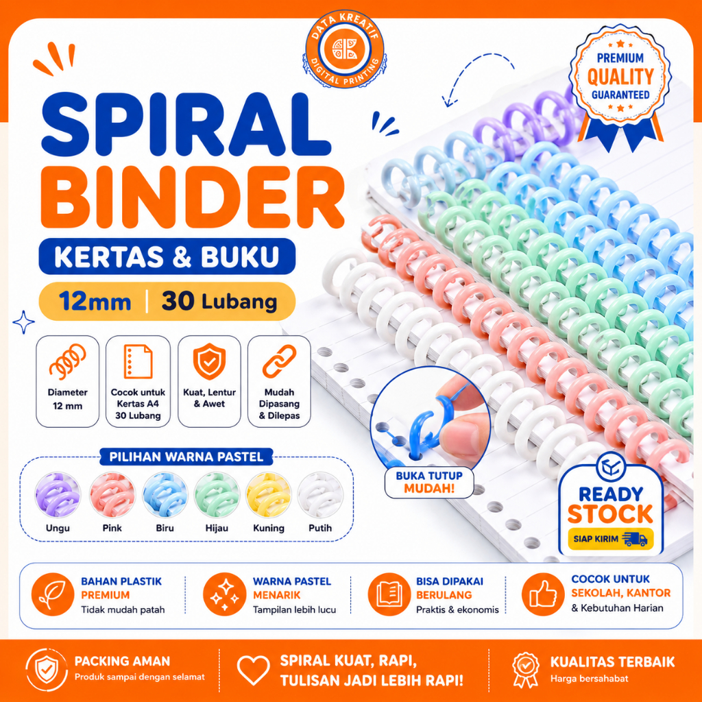 Ring Binder Plastik Spiral 30 Lubang dengan Bahan Plastik Lentur