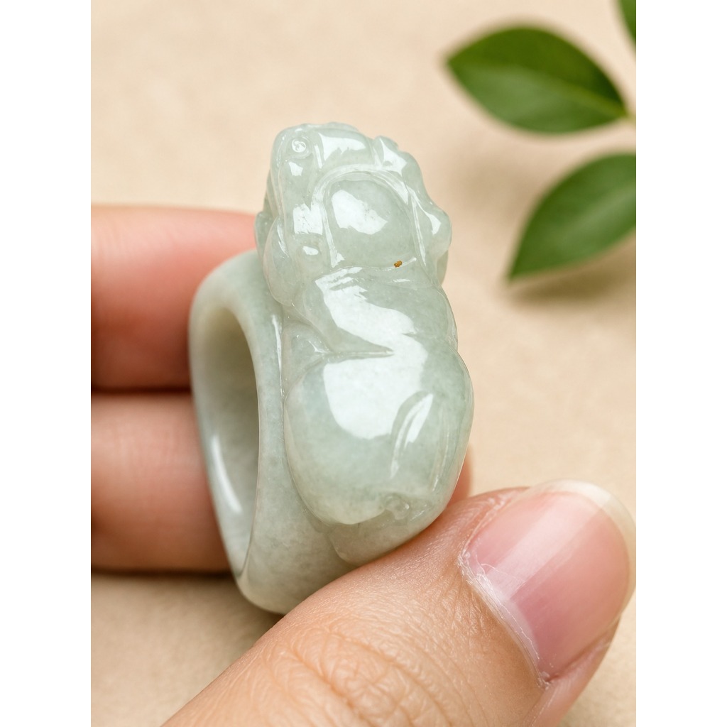 Cincin Giok Besar Ukir Pixiu diameter 20,3mm 100% Natural Jade