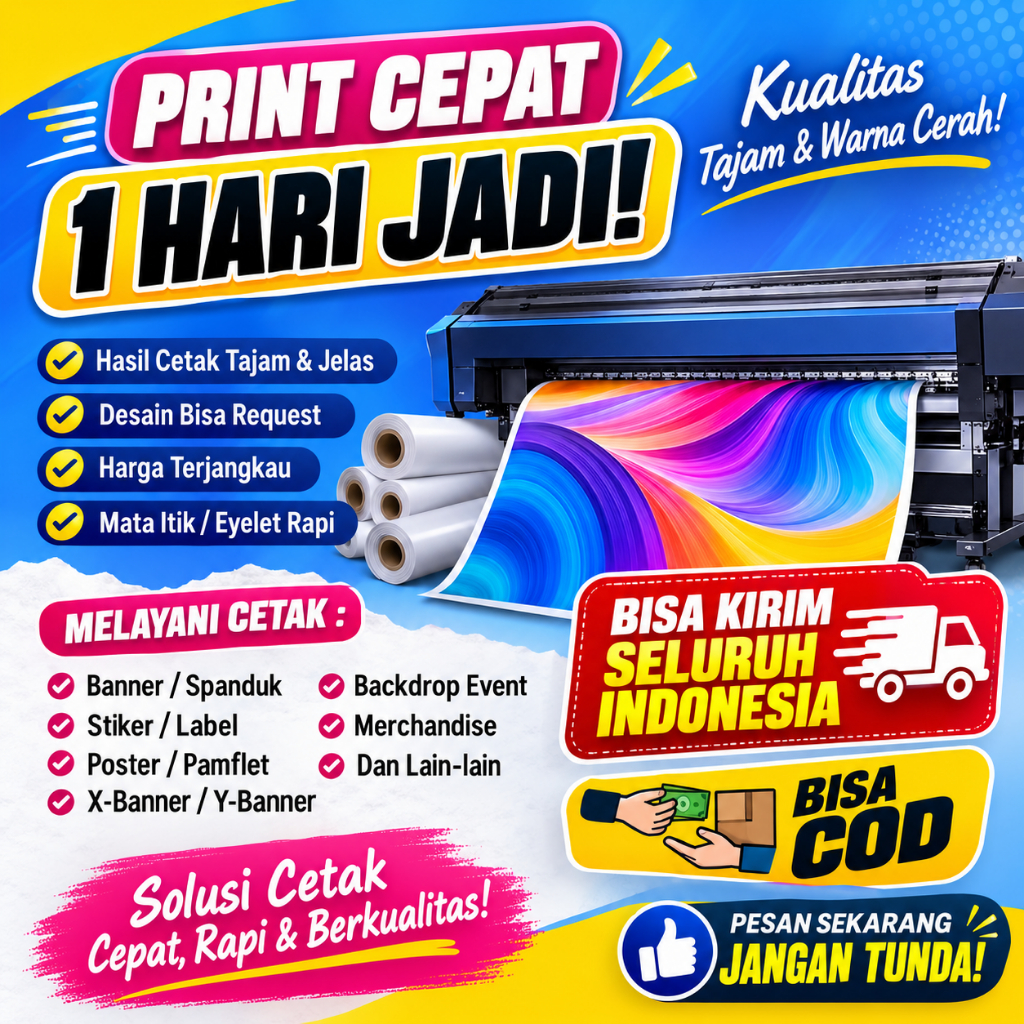 CETAK BANNER BAHAN KAIN, FRONLINTE, KOREA, BACKLITE Terdekat Terlaris bisa COD