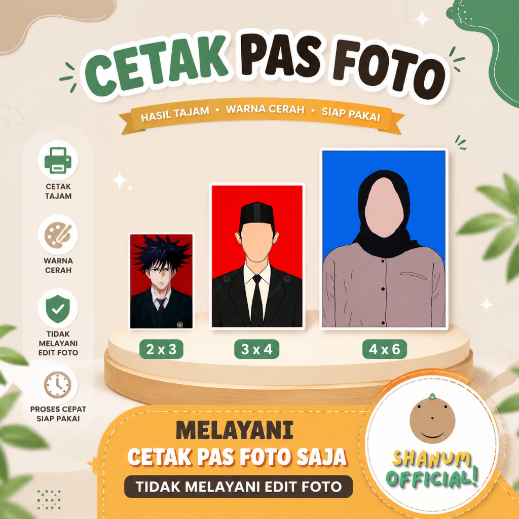 Cetak Foto Lamaran Kerja / Cetak Pas Foto Ukuran 2 x 3 / Custom Cetak Pas Foto 3 x 4 / Cetak Pas Fot