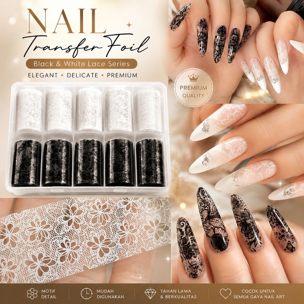 Transfer Foil Nail Art Aesthetic Lucu - Sticker Transfer Foil Nail Art