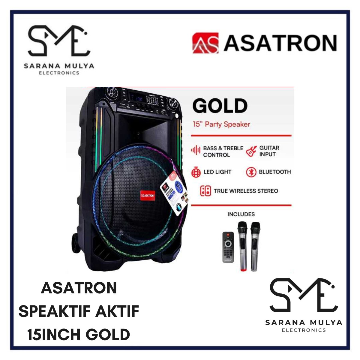 ASATRON SPEAKER AKTIF 15 INCH GOLD - SPEAKER PORTABLE INCLUDE MIC WIRELESS