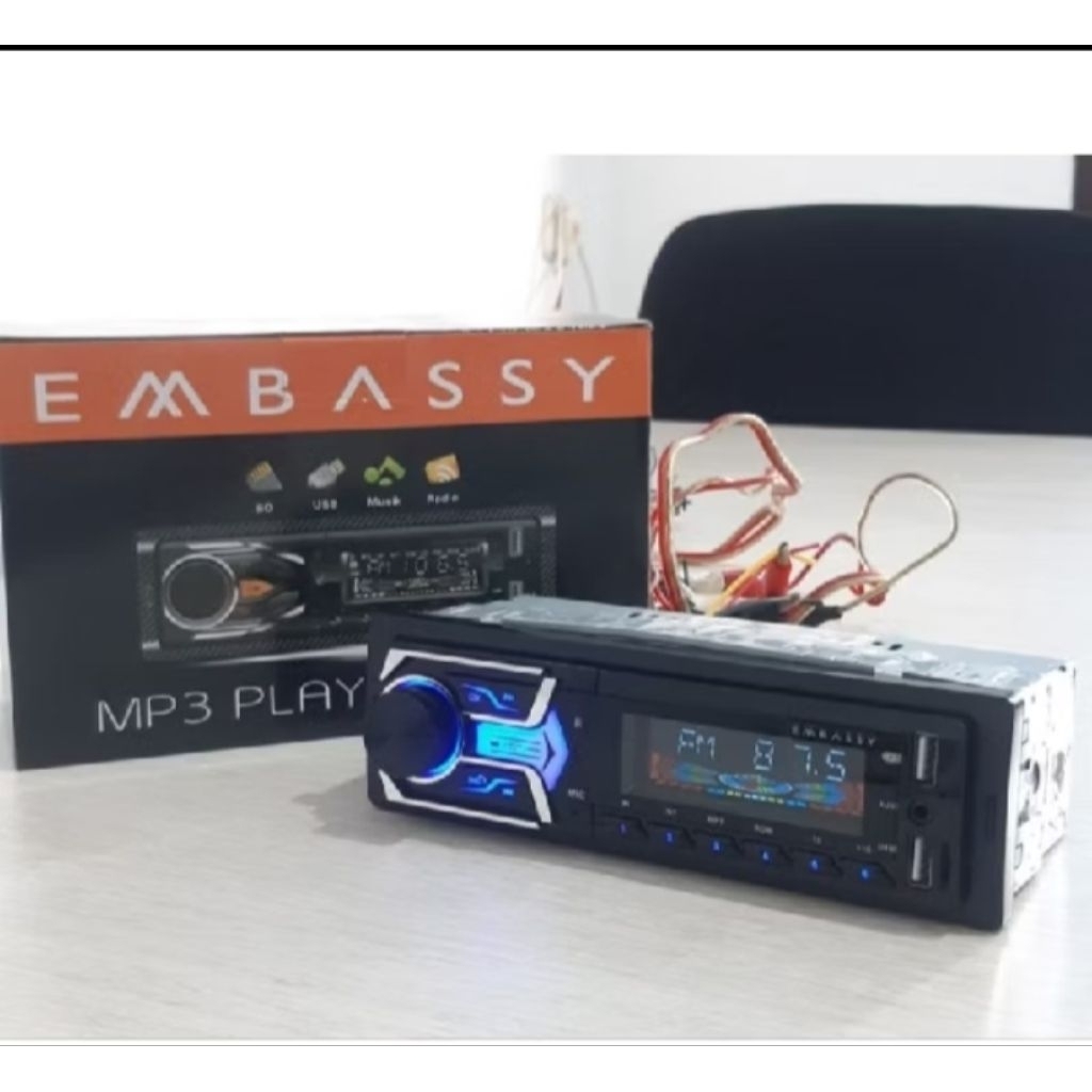Tape Mobil Tip Mp3 Single Din Embassy USB AUX Bluetooth Memory Card IC Besar
