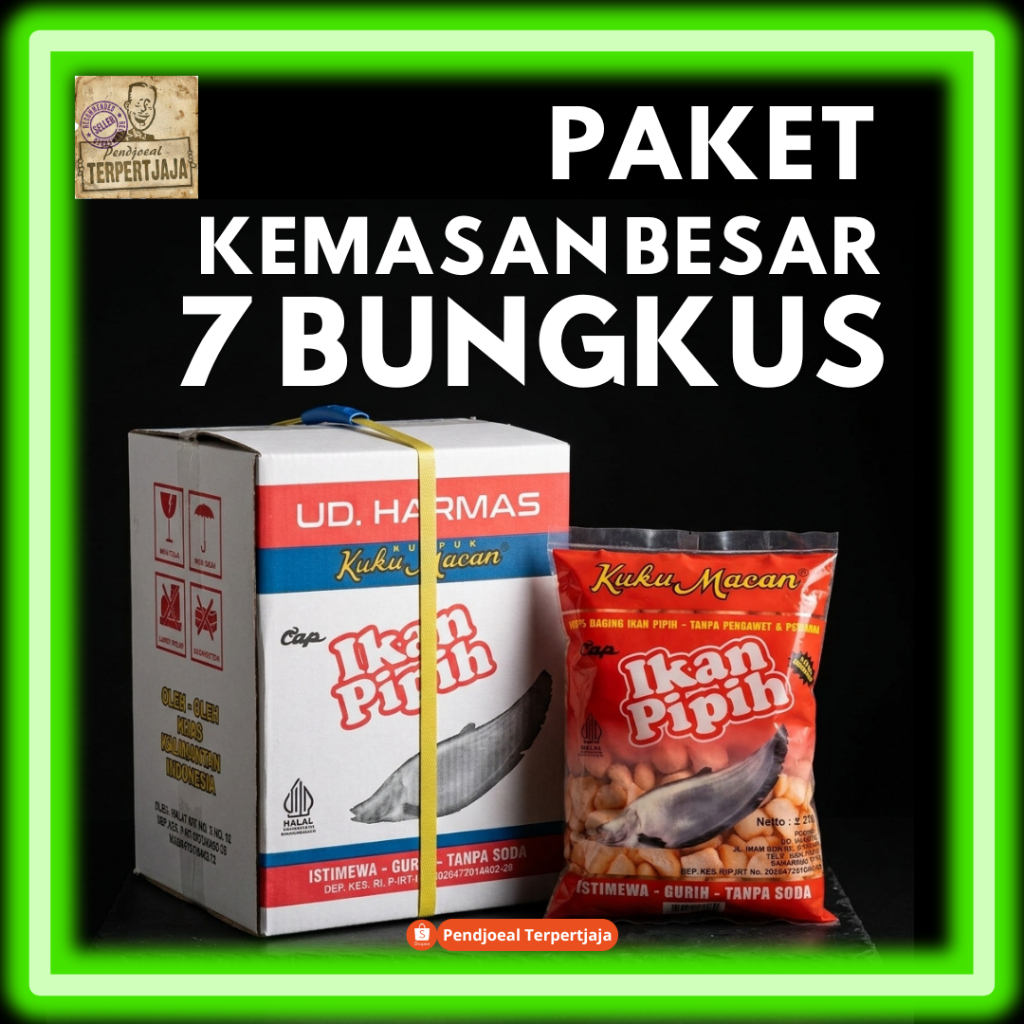 Paket 1 Dus (7 Bungkus x 375gr) Kerupuk Kuku Macan Ikan Pipih Asli UD Harmas Samarinda  - Oleh-oleh 