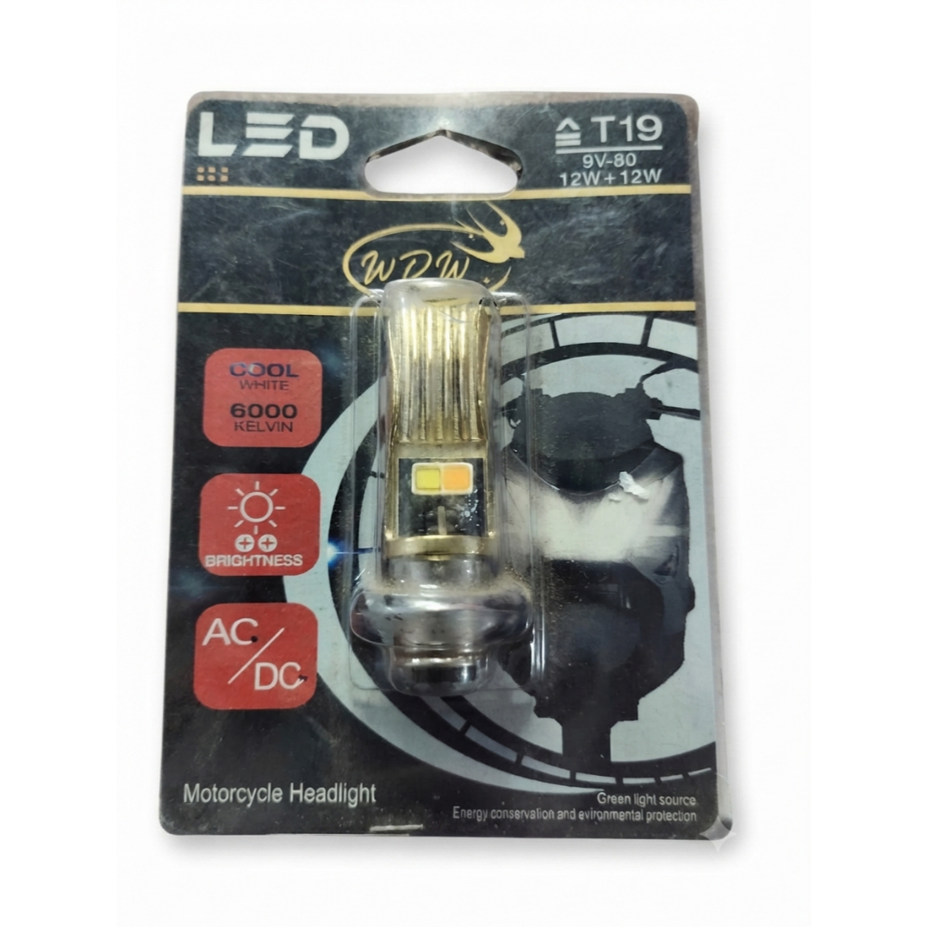 TERMURAH LAMPU LED WDW T19 12W+12W DEPAN MOTOR H6 LS2 LASER HI LOW AC DC DOUBLE COLOR WHITE YELLOW +