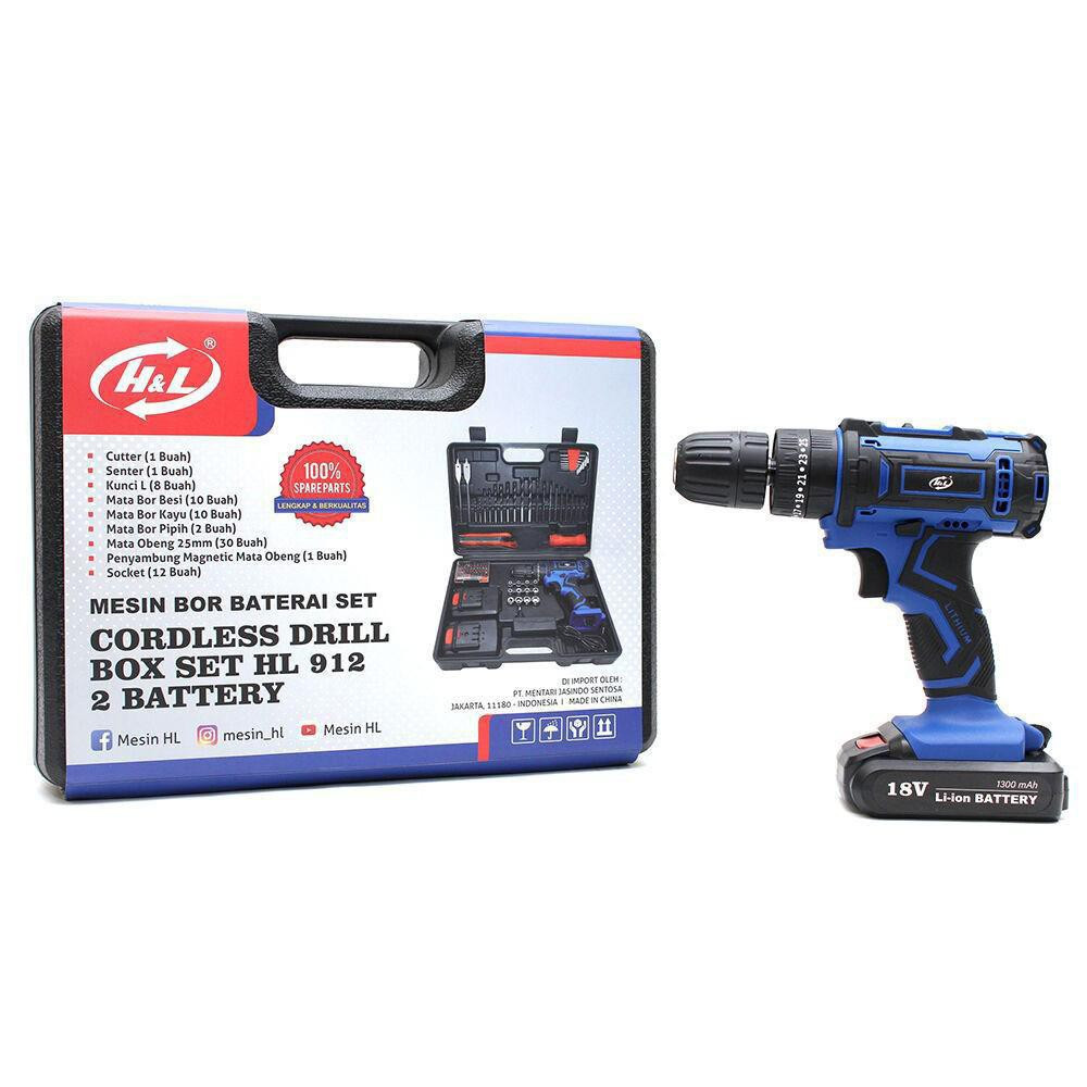 MESIN BOR CAS BATERAI H&L TIPE 912 2BATERAI 18 VOLT//CORDLESS DRILL
