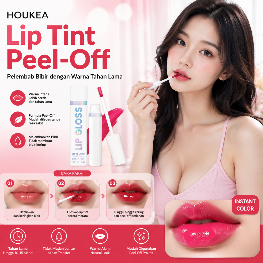 AMZ Peel Off Lip Tint Gloss Masker Bibir Peel Off Melembapkan Bibir Kering, Berwarna Merata Kilap Al