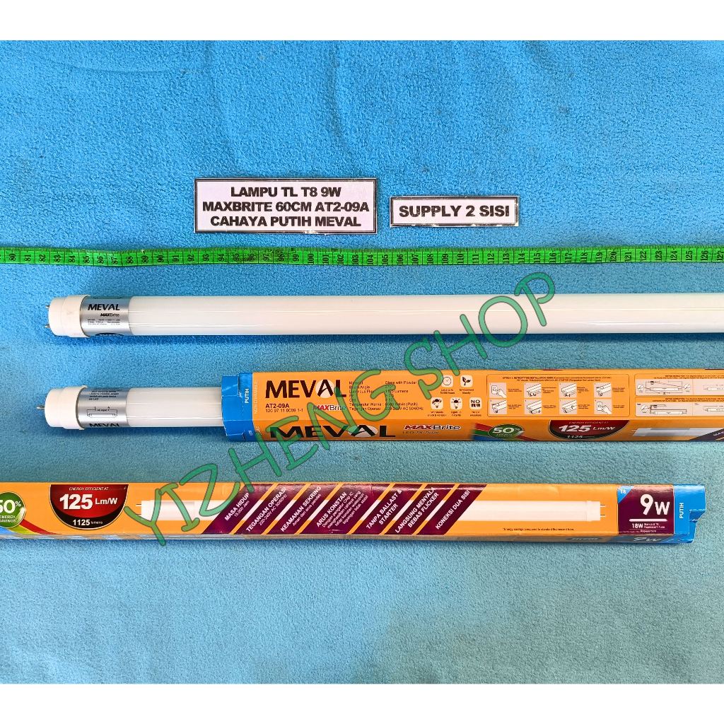 LAMPU TL LED T8 MAXBRITE 9W SUPPLY 2 SISI CAHAYA PUTIH MEVAL