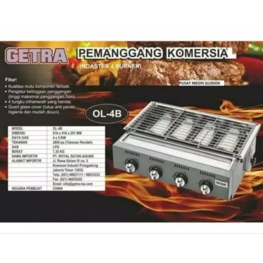 KOMPOR PANGGANG 4 TUNGKU GETRA OL4B - GETRA KOMPOR PANGGANG 4 TUNGKU - GETRA GRILLER KOMPOR 4 TUNGKU