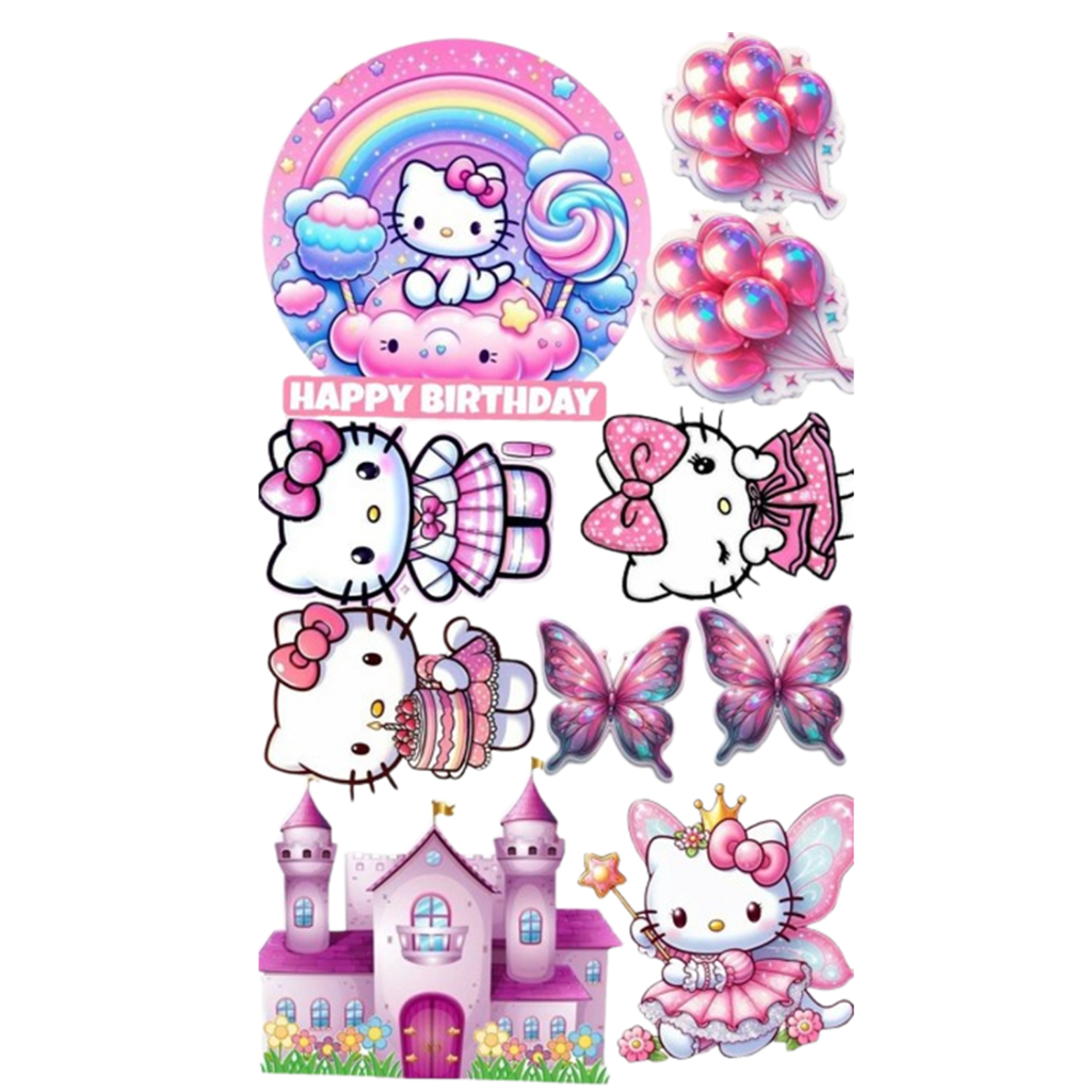 Topper Hello Kitty / Hiasan Cake Hello Kitty Custom Nama / Topper Murah Ekonomis / Cake Topper Birth