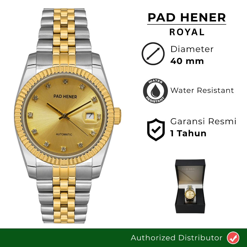 Jam Tangan Pad Hener Royal II Tanpa Baterai Original Automatic Multifungsi Free Box Eksklusif