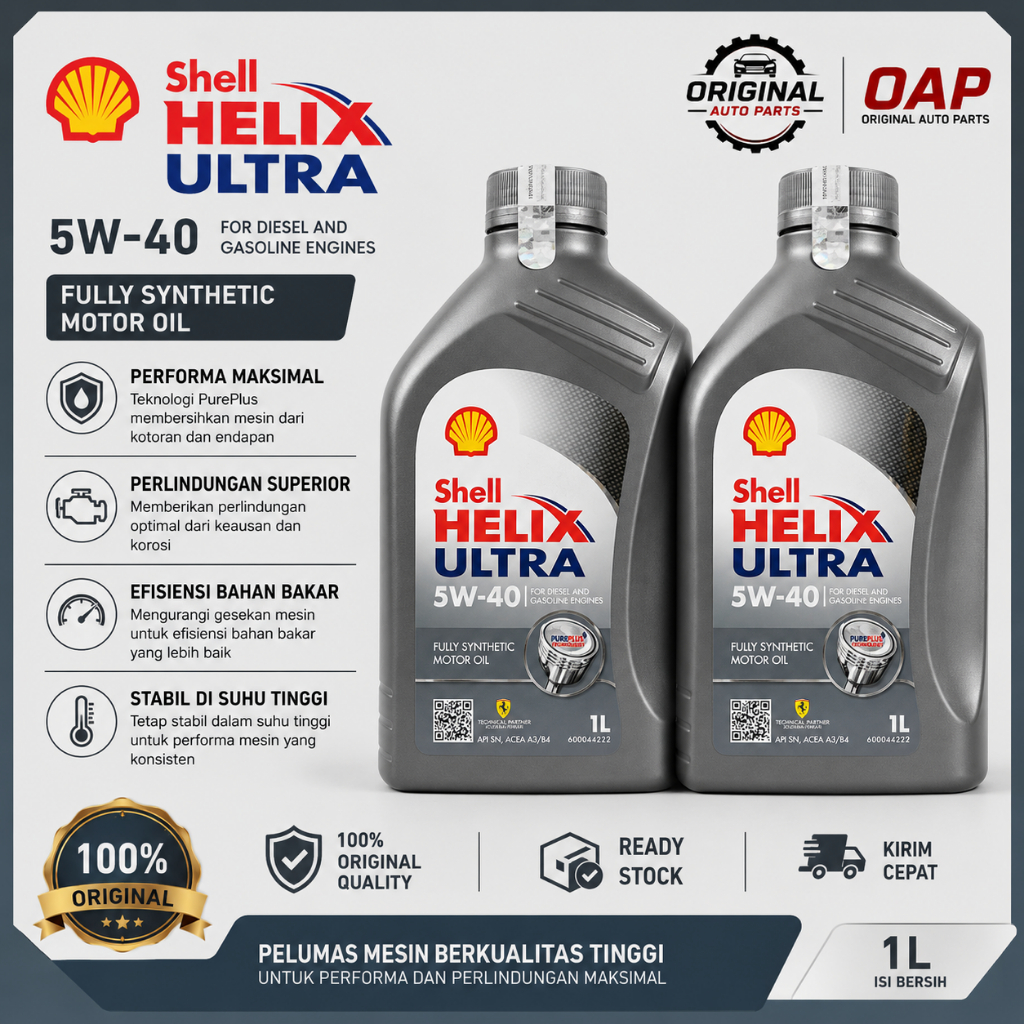 Oli Mesin Shell Helix Ultra 5W-40 Fully Synthetic 1L Original
