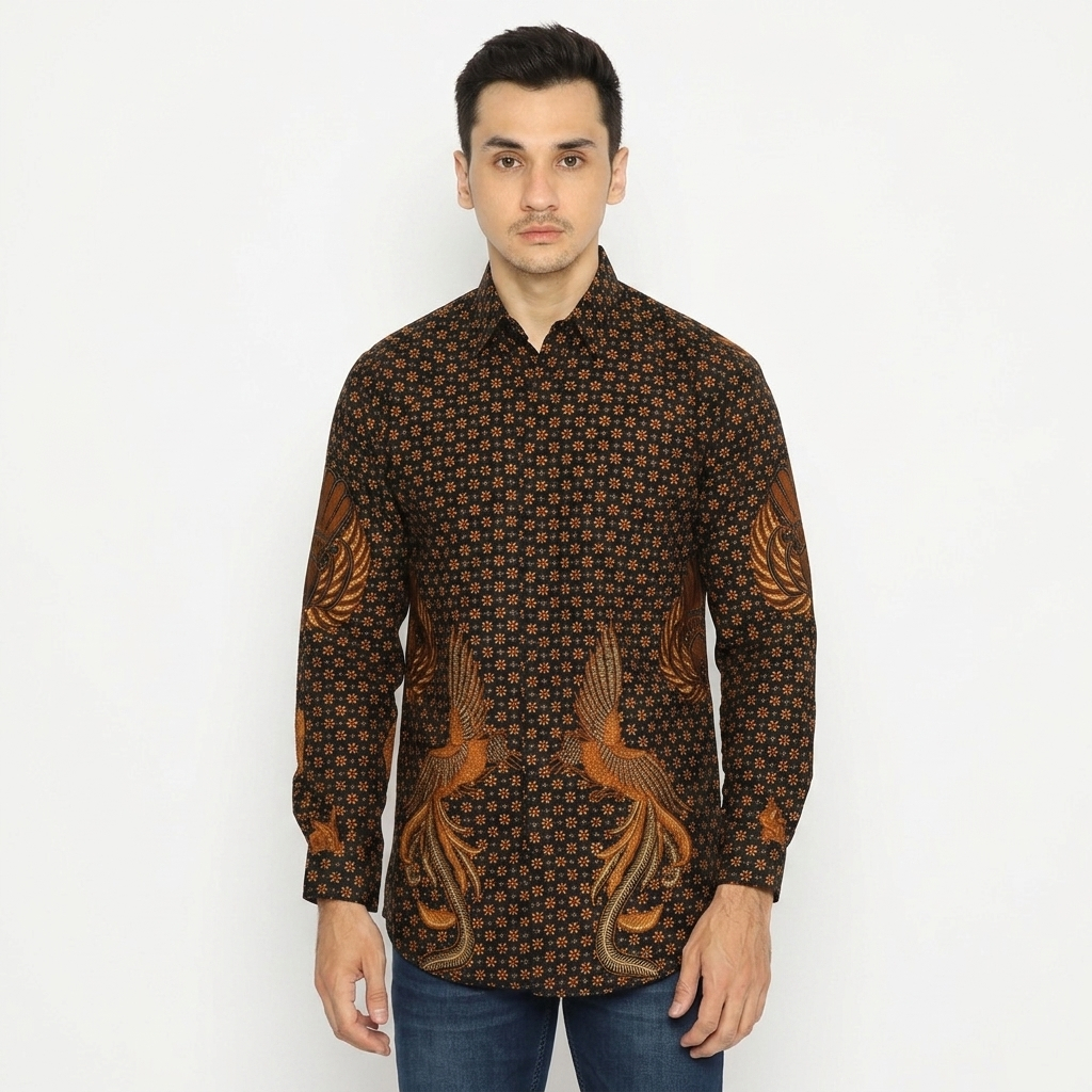 72 Batik - Kemeja Batik Pria Lengan Panjang Lawasan Jogja Solo Sogan Truntum Gurdo Coklat Terakota 7