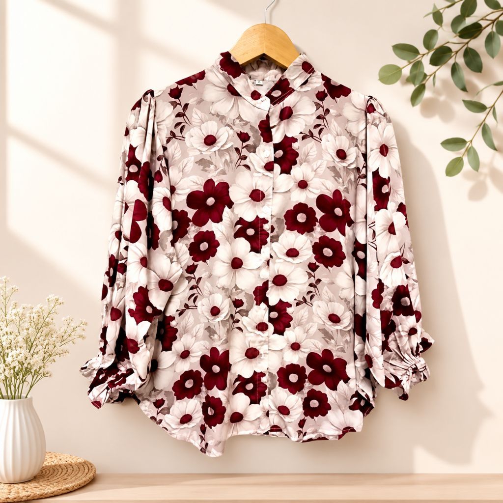 ALYSA BLOUSE KEMEJA WANITA MOTIF BUNGA RAYON TWILL