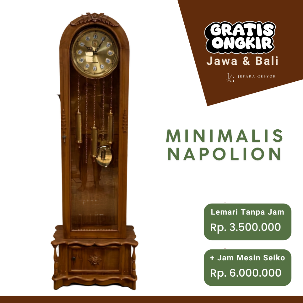 Uang Muka - Lemari Jam Napolion Junghans Mesin Seiko Original Musik Vintage Bhan Kayu Jati