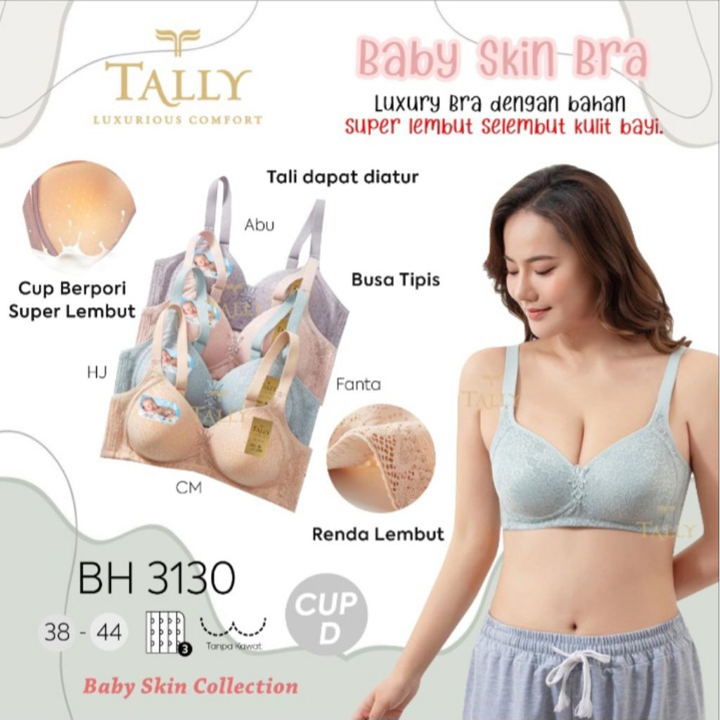 Bra Tanpa Kawat Tally 3130 - Baby Skin, Lembut & Nyaman, Cup C, Ukuran 38-44