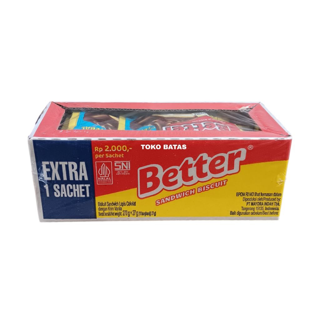 Better Sandwich Biscuit Cokelat Vanila - 1 Box Isi 11 Sachet @27g Biskuit Better Mayora