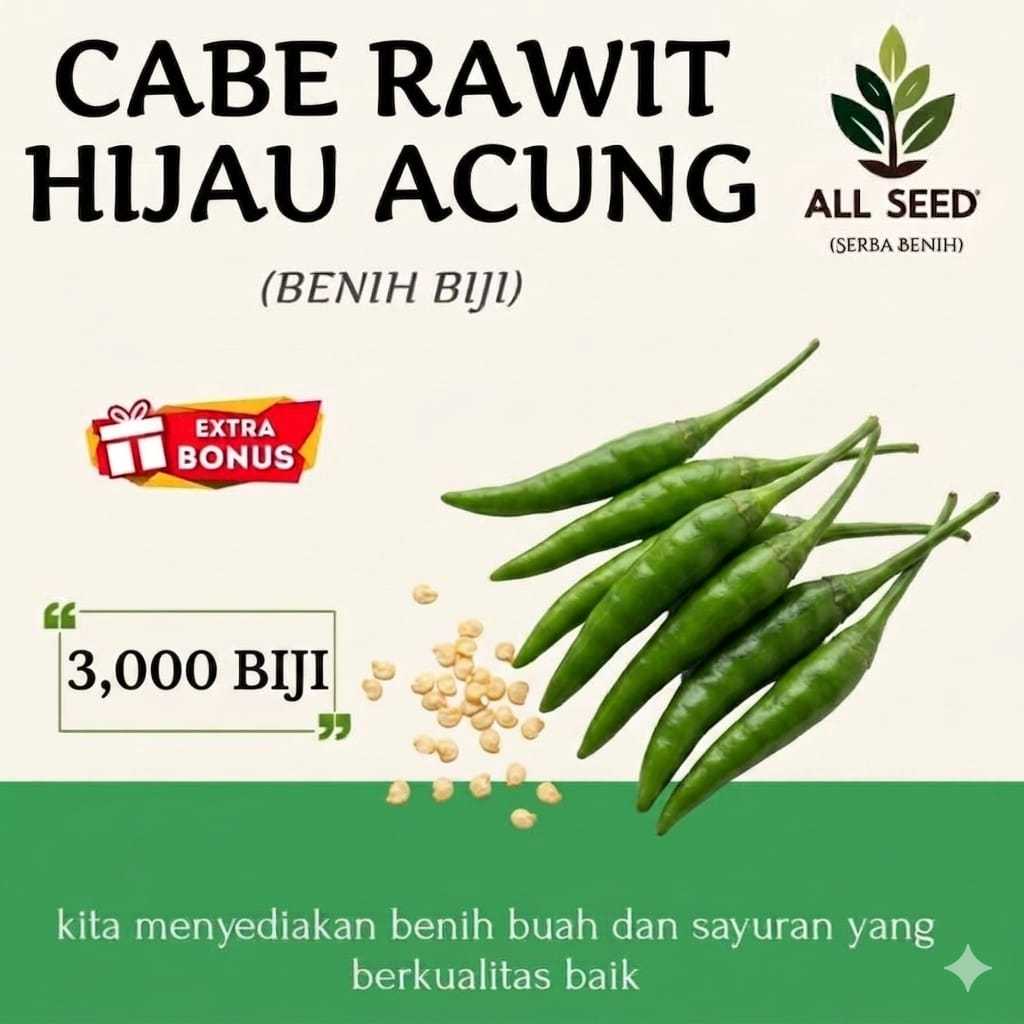 ( 3000 biji ) Benih cabe rawit hijau acung/caplak | bibit biji cabai | cabe rawit hijau | cengek