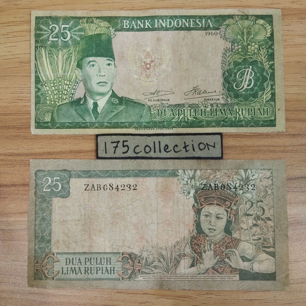 Uang Kertas Kuno Indonesia 25 Rupiah Soekarno Tahun 1960 Asli