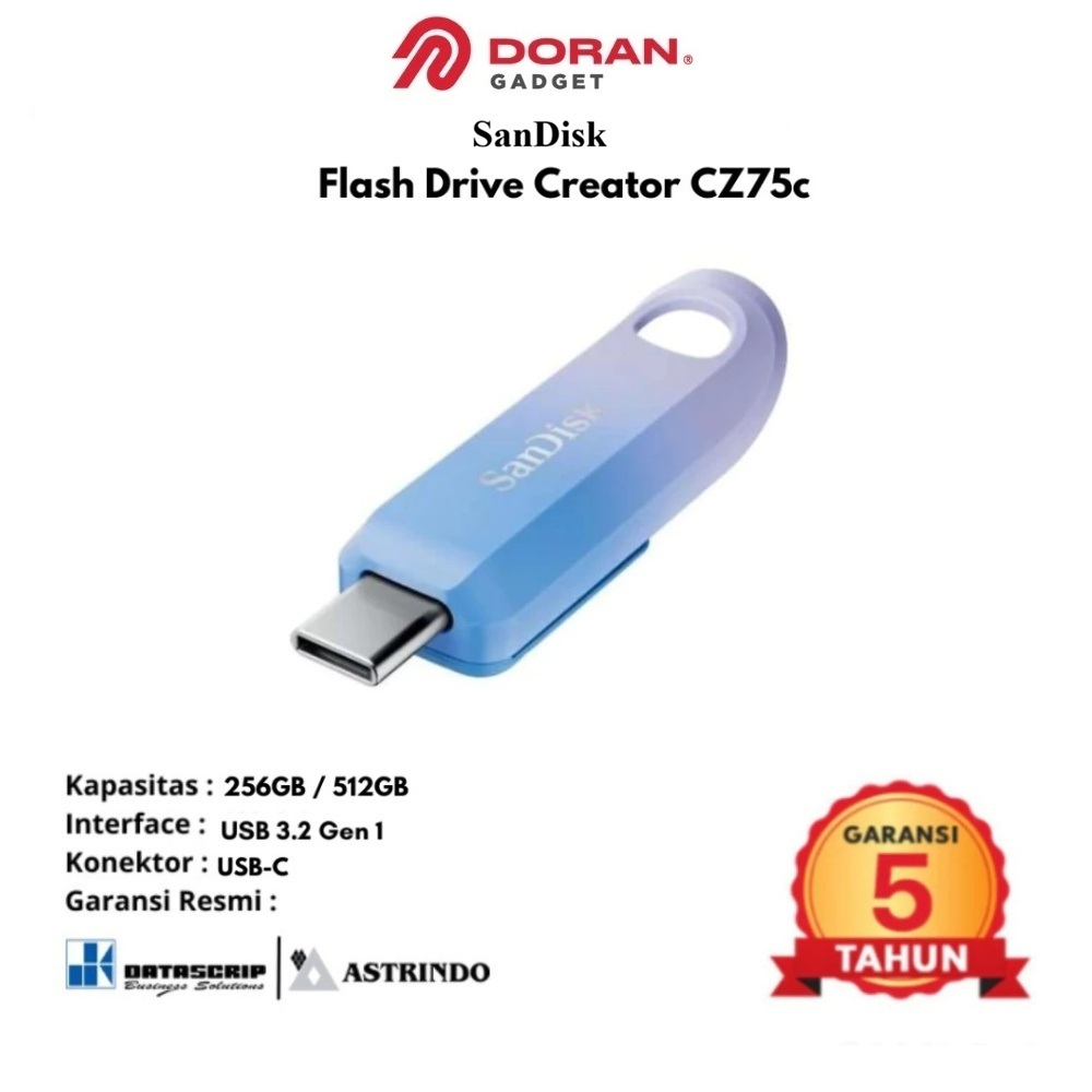 SanDisk FlashDisk Flash Disk CZ75C 256GB | 512GB Flash Drive Creator USB-C 3.2 FD Original - Garansi
