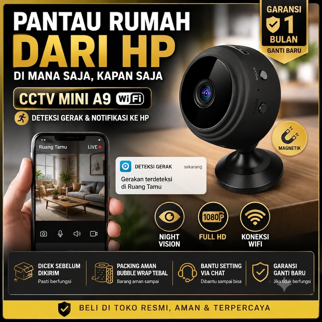 CCTV MINI TERSEMBUNYI TANPA KABEL CCTV WIFI JARAK JAUH LEWAT HP MINI A9 PORTABLE MAGNET