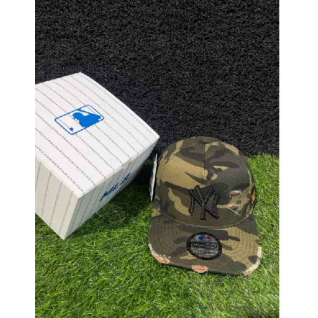 Topi MLB NY COTTON Damage Camo Bahan Coklat Topi Premium