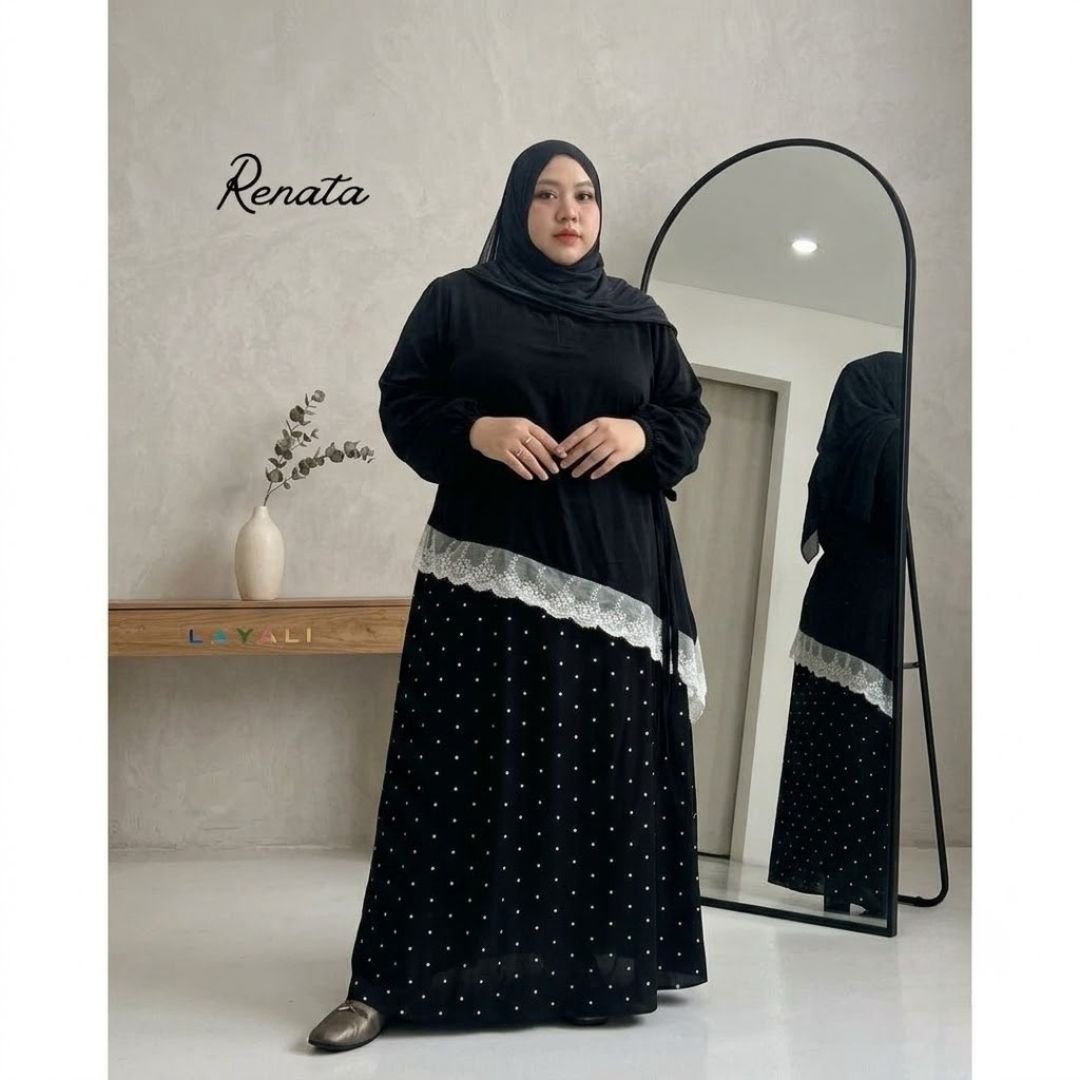 Setelan Rayon Jumbo Motif Polkadot Tunik Lace by Renata