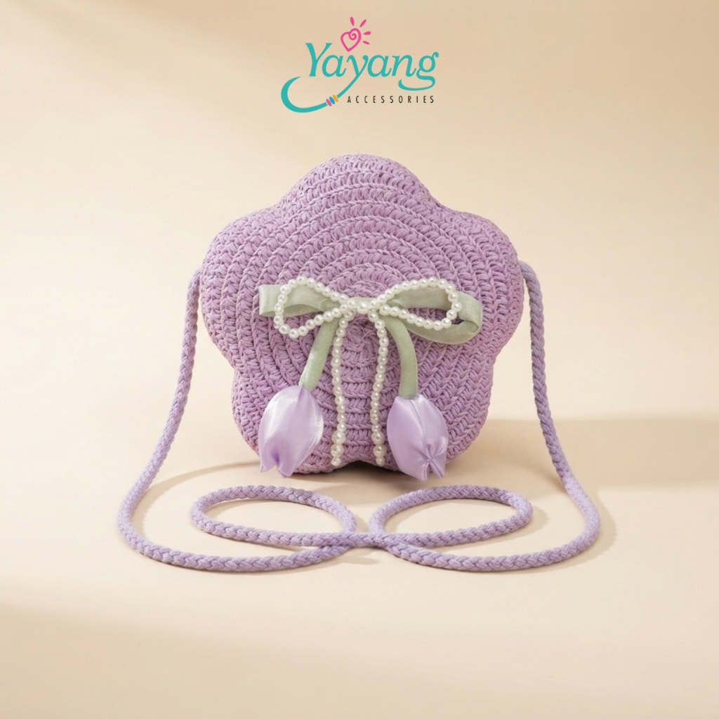 Yayang Tas Rajut Anak Perempuan Bunga Tulip Mutiara  Korean Style Mini Bag Selempang Fashion Kekini